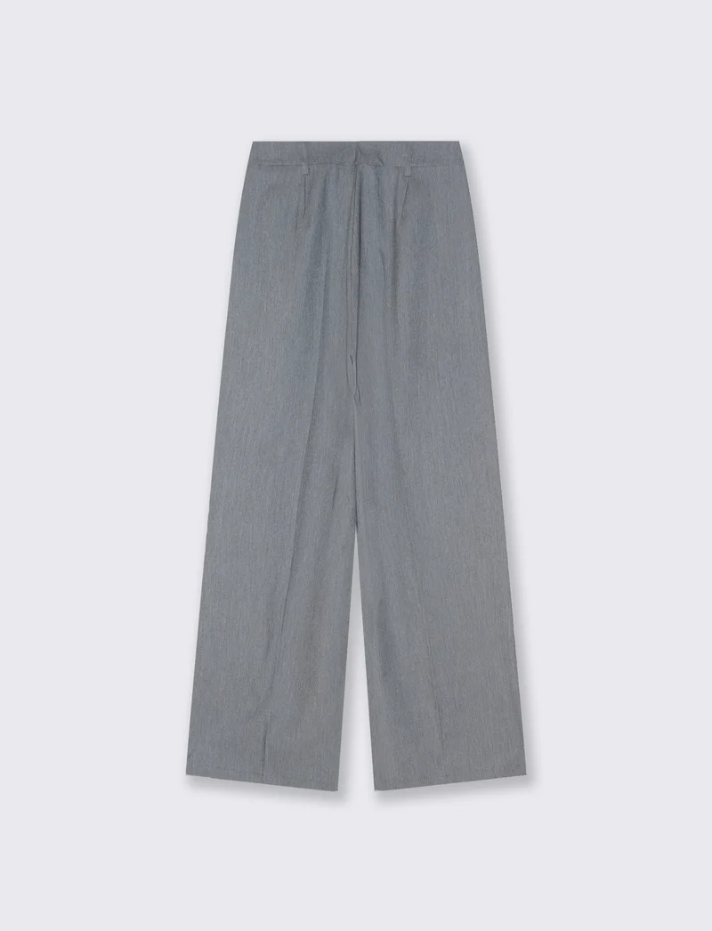 Pantalone a vita alta con pieghe e linea dritta - Grigio chiaro