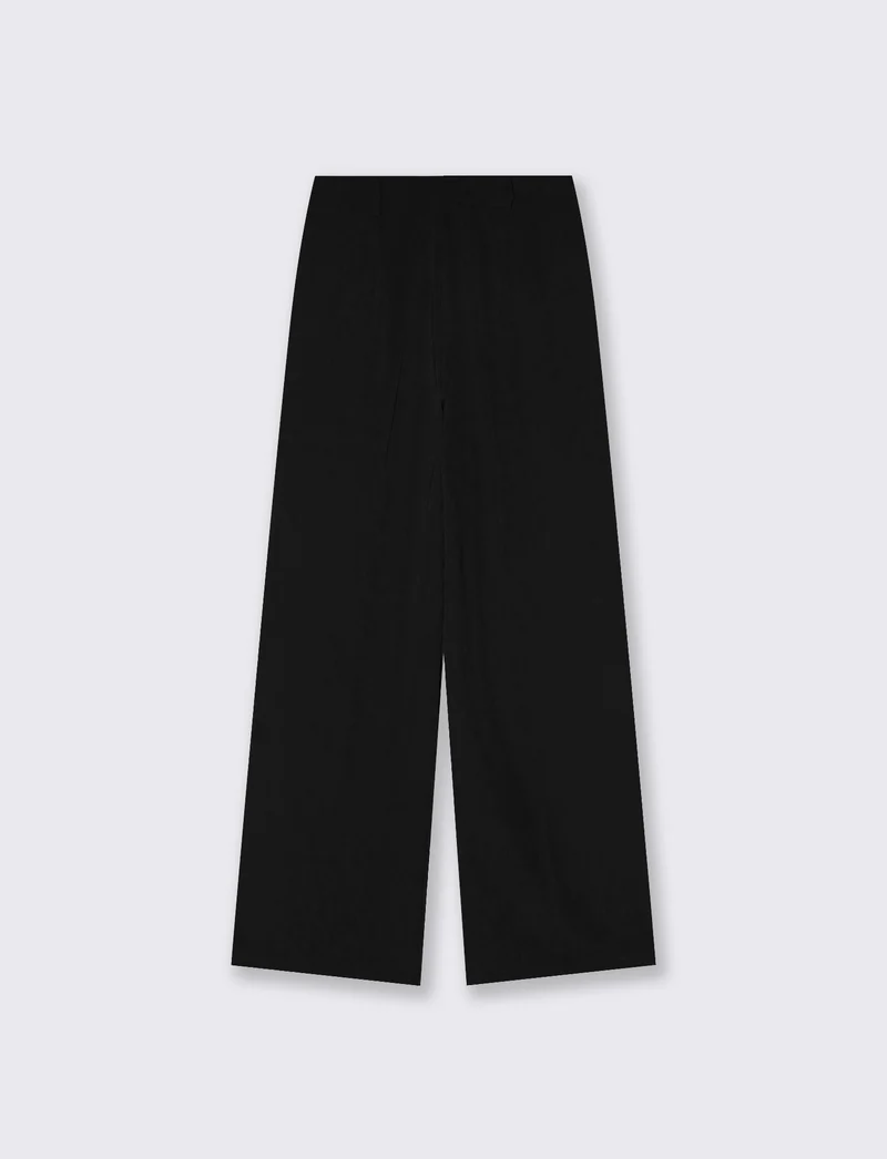Pantalone a vita alta con pieghe e linea dritta - Nero