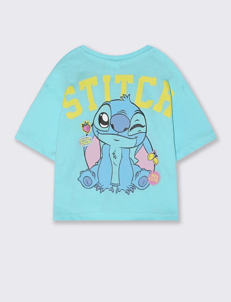 T-Shirt in cotone con stampe by Stitch - Verde acqua