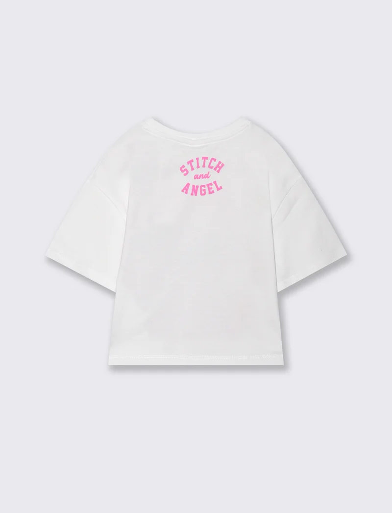 T-Shirt in cotone con stampe by Stitch - Bianco