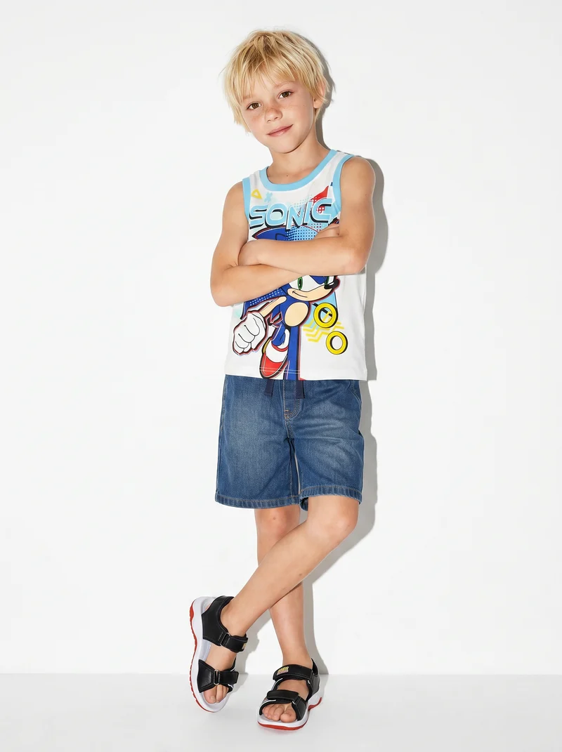 Canotta in cotone con stampe by Sonic - Bianco