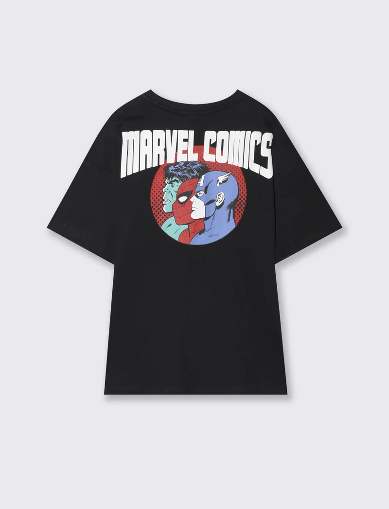 T-Shirt in cotone con stampe Marvel - Nero