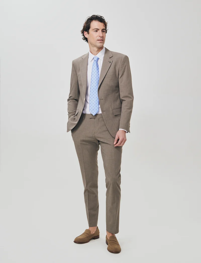 Pantaloni Formal Fit Micro Struttura Melange - Grigio fango