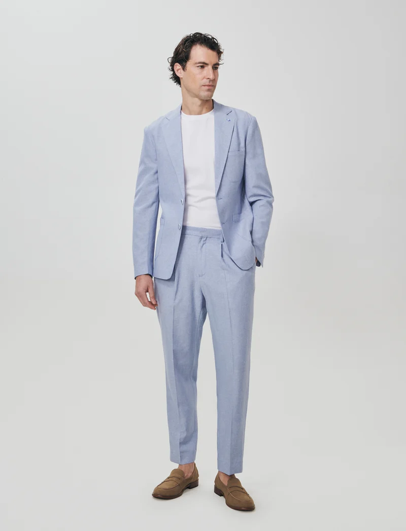 Pantaloni Jogger Misto Lino con Pinces - Celeste