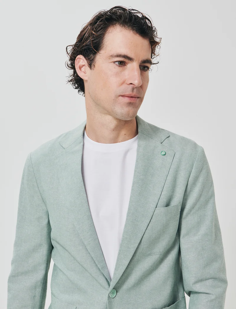 Blazer Decostruito in Misto Lino - Verde