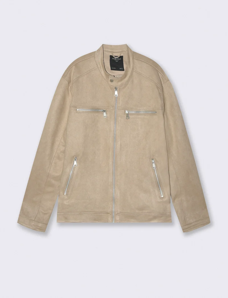 Giubbotto biker effetto scamosciato - Beige