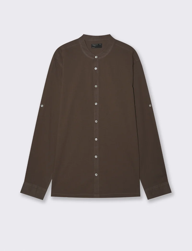 Camicia coreana in voile leggero - Moro