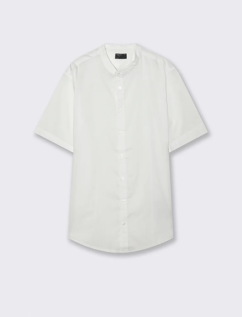 Camicia Regular Fit Easy Iron Collo Coreano - Bianco