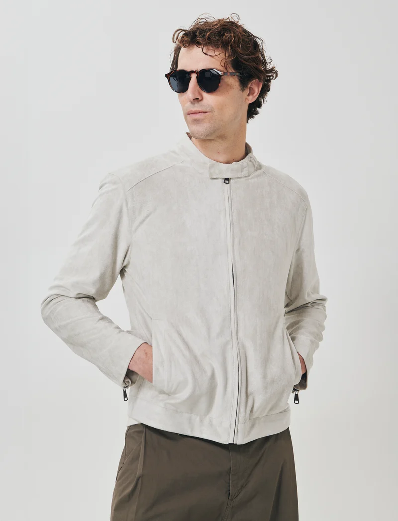 Giubbotto Scamosciato con Colletto Coreano - Beige