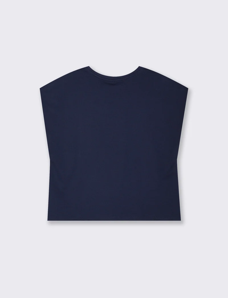 T-shirt in cotone girocollo manica a T - Blu