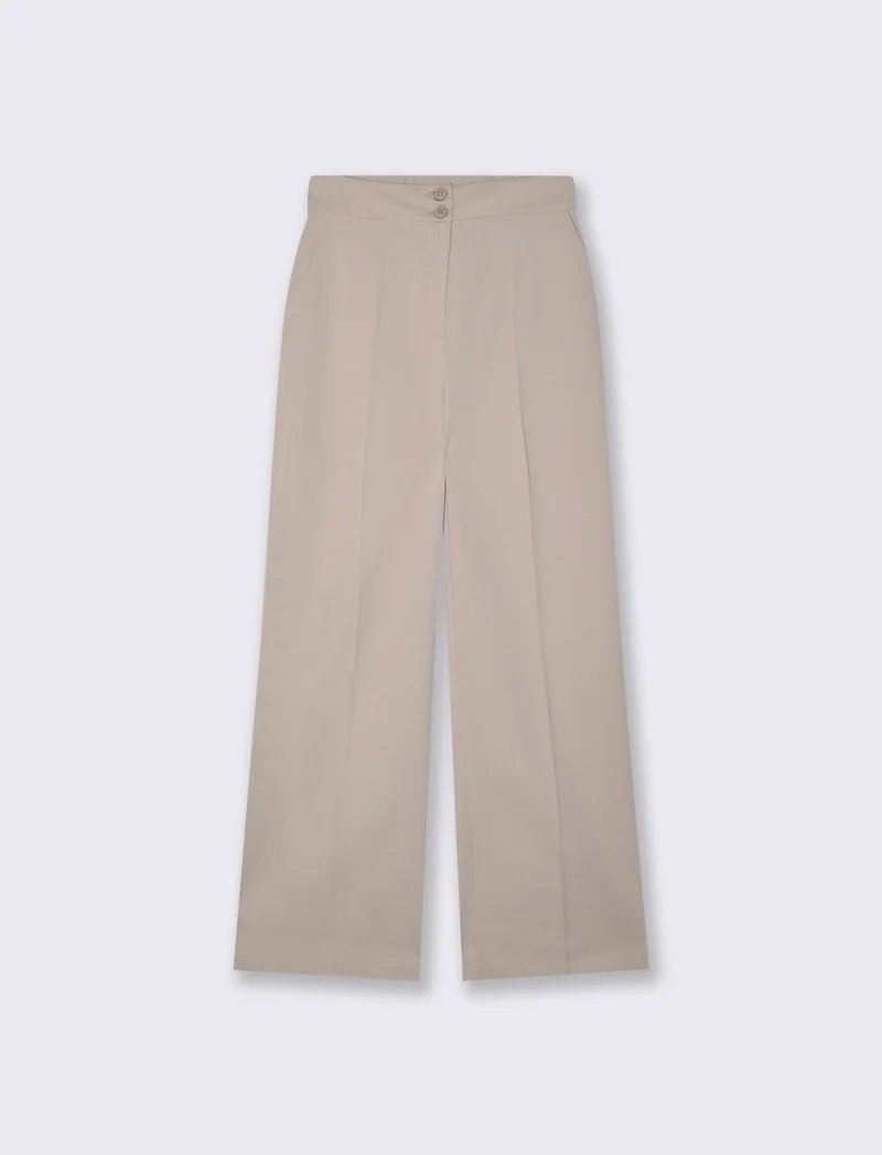 Pantalone Palazzo con Chiusura Doppio Bottone - Beige