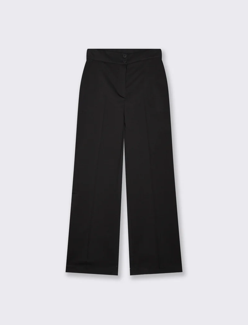 Pantalone Palazzo con Chiusura Doppio Bottone - Nero