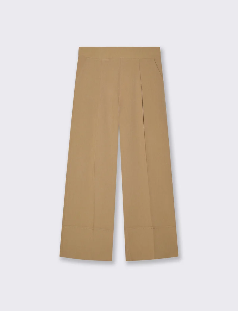 Pantalone Coulotte con Elastico e Risvolto - Sabbia