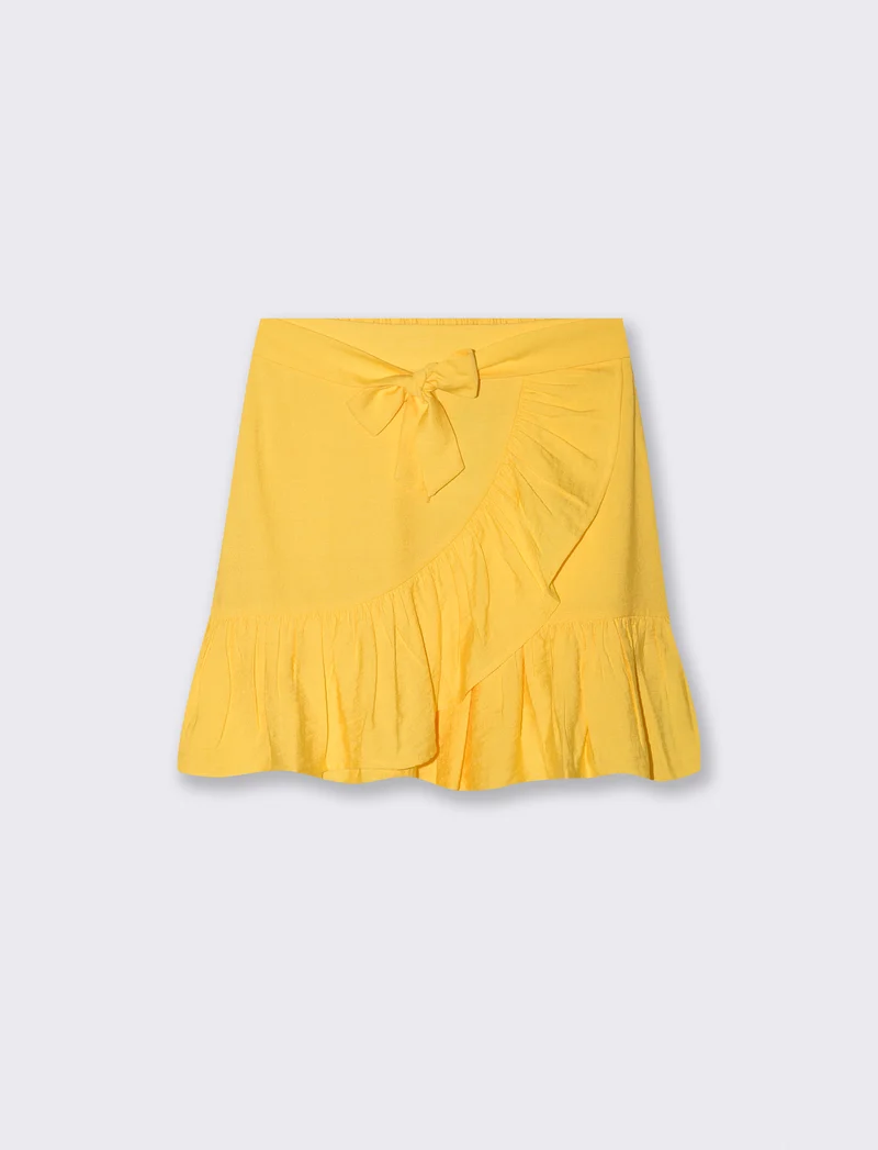 Gonna corta con rouches e fiocco davanti - Giallo limone