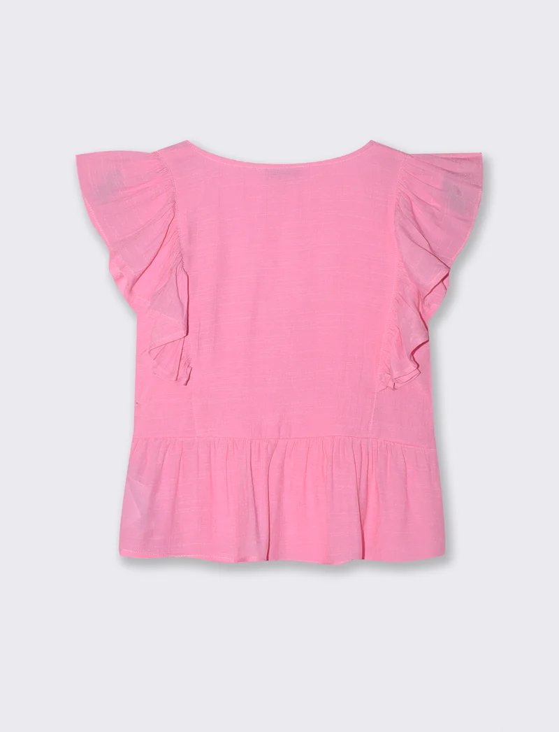 Top con Rouches e Scollo a V Sagomato - Rosa big bubble