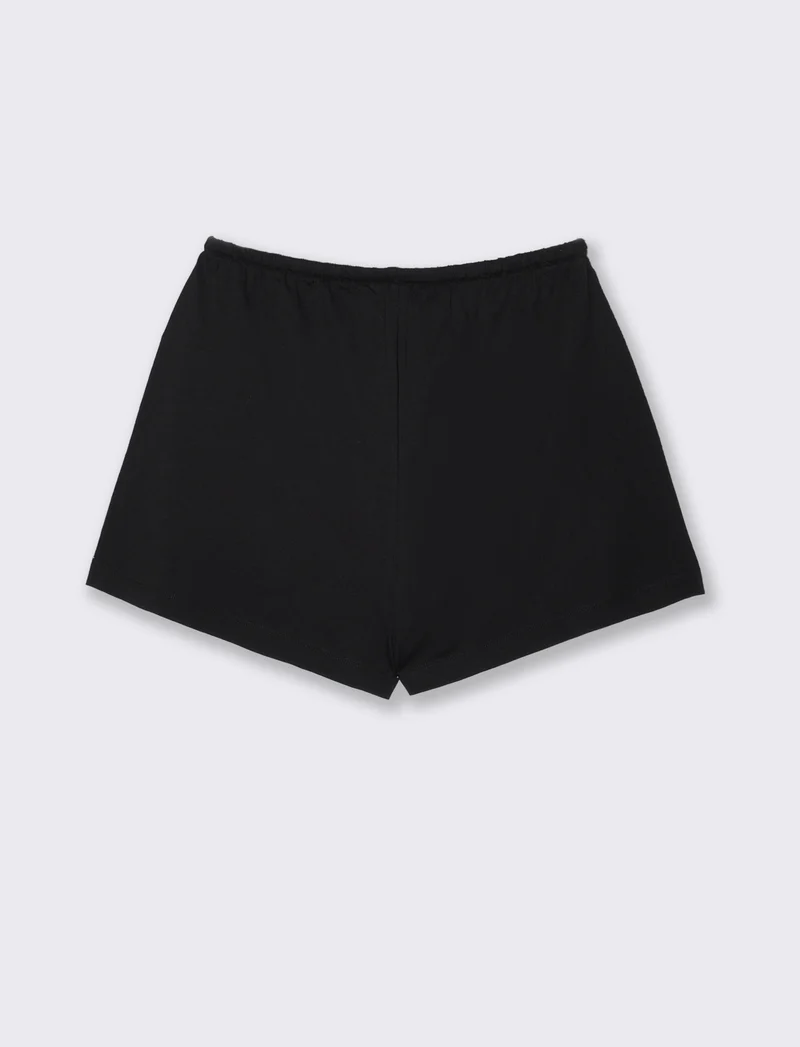 Short in cotone con coulisse e tasche - Nero