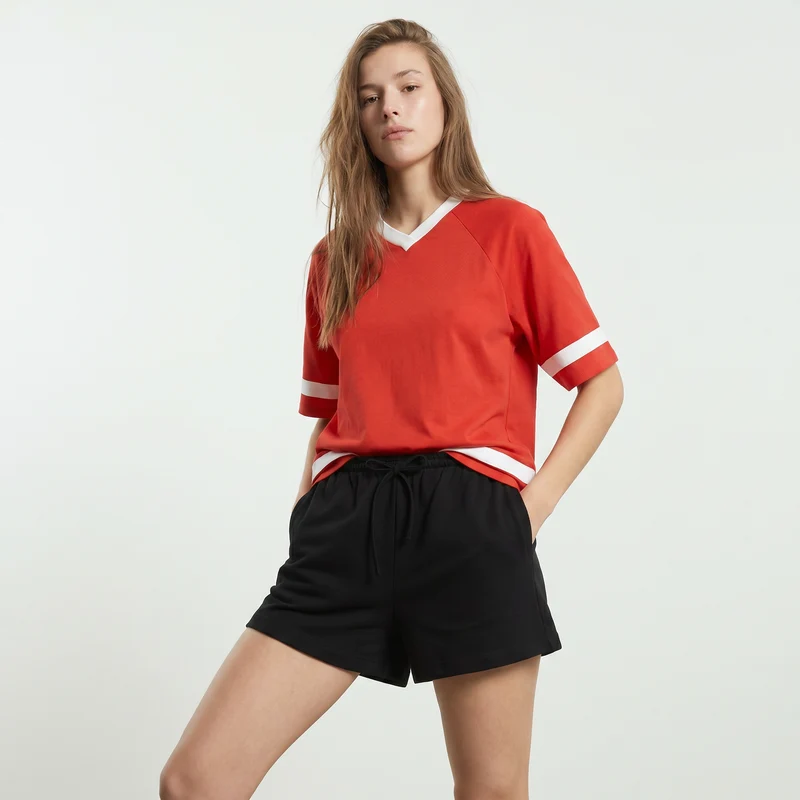 Short in cotone con coulisse e tasche - Nero