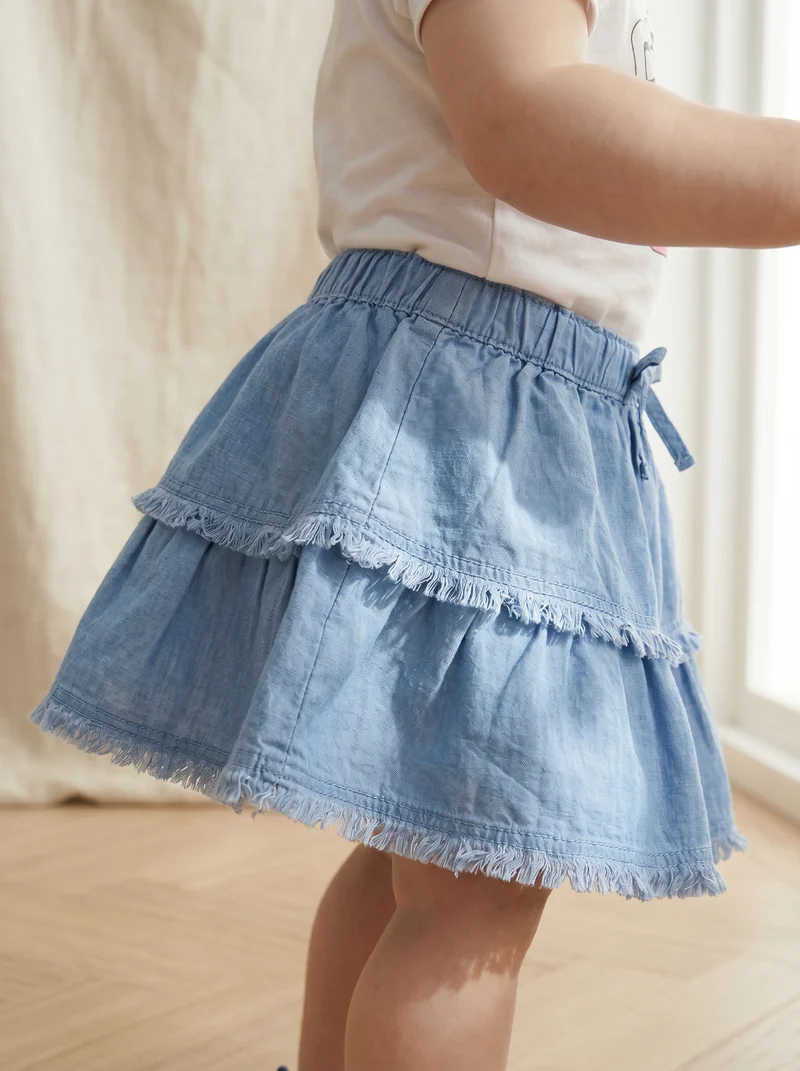 Gonna in misto lino con pantaloncino interno - Azzurro