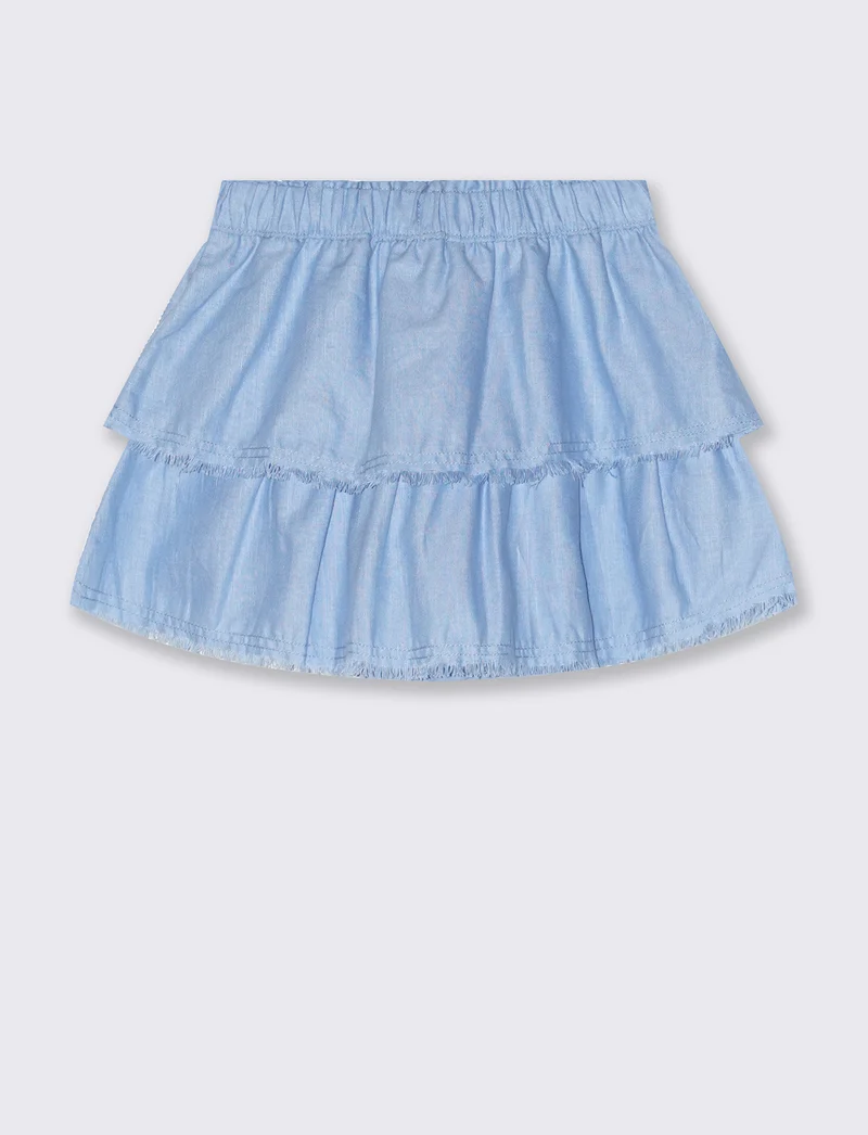 Gonna in misto lino con pantaloncino interno - Azzurro