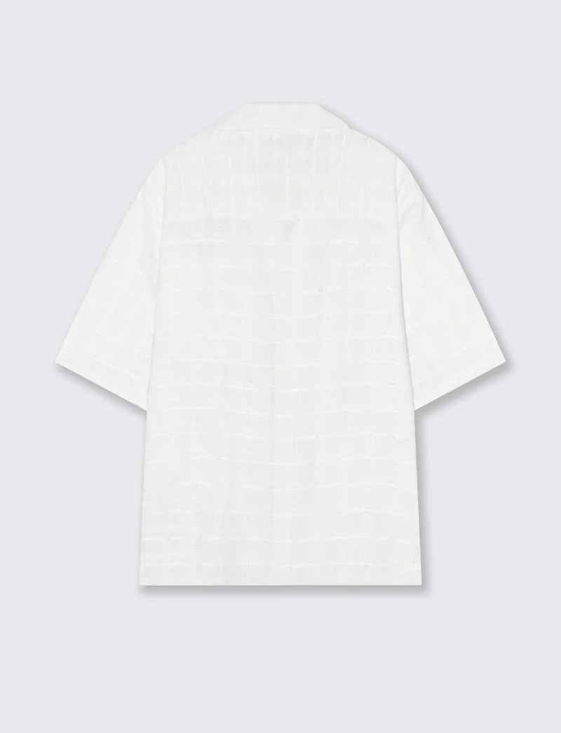 Camicia Boxy Fit a Quadri Intarsiata - Bianco sporco