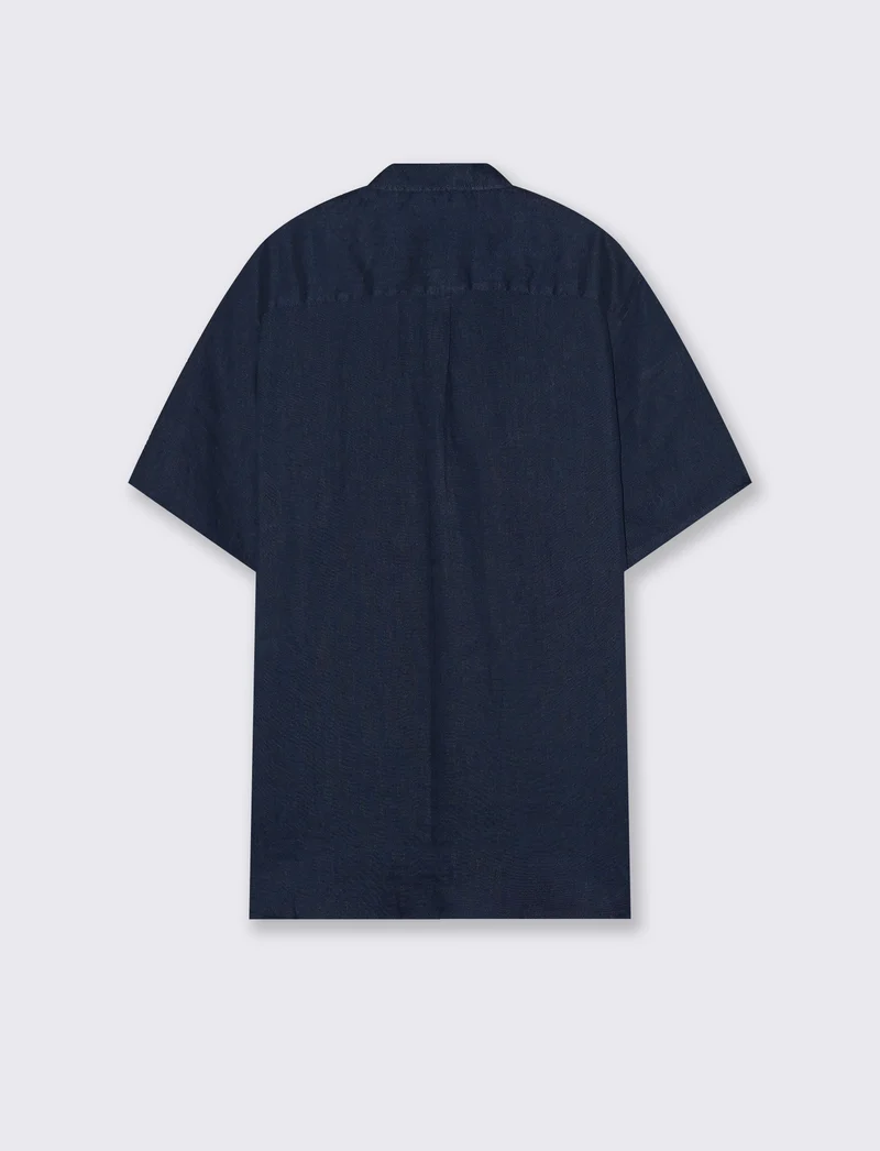 Camicia Lino Manica Corta Regular Fit - Blu
