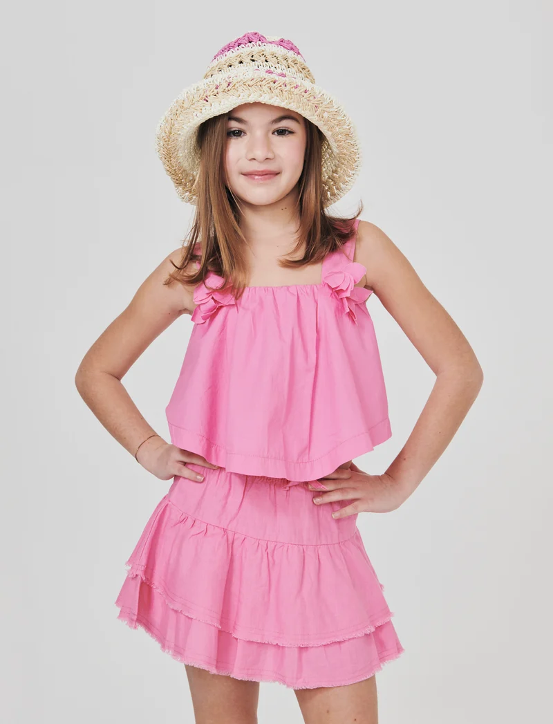 Top Cropped in Cotone con Fiori Decorativi - Rosa big bubble
