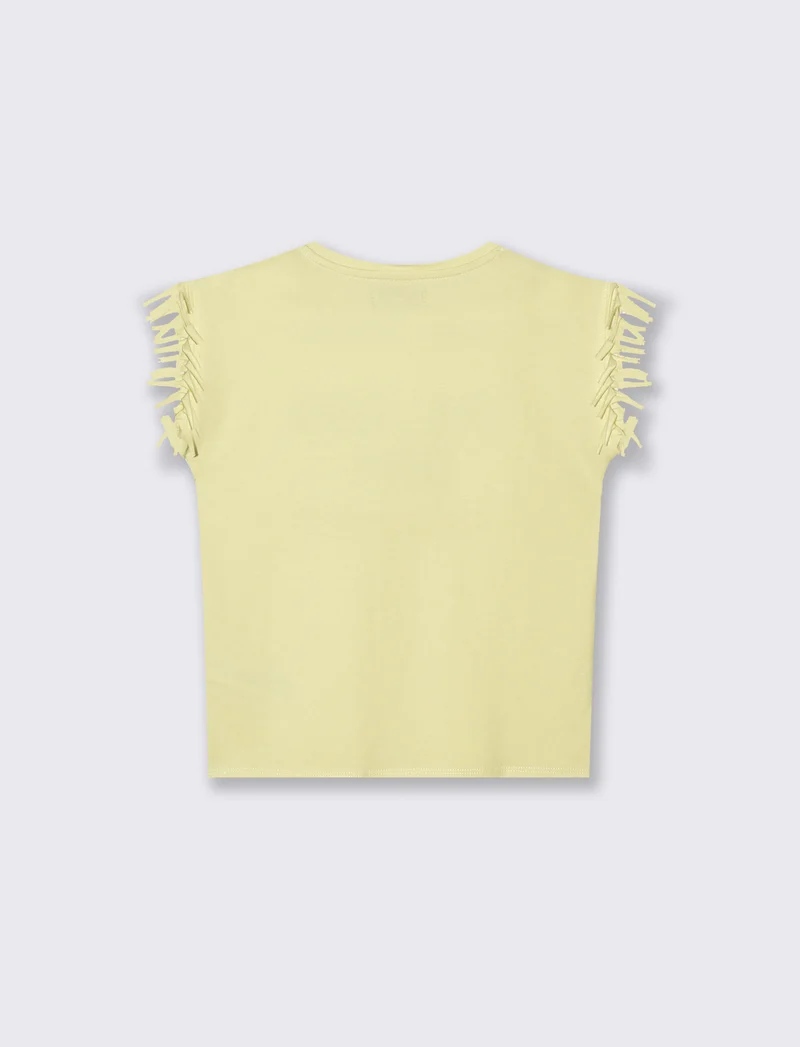 T-shirt con frange e paillettes da bambina - Giallo