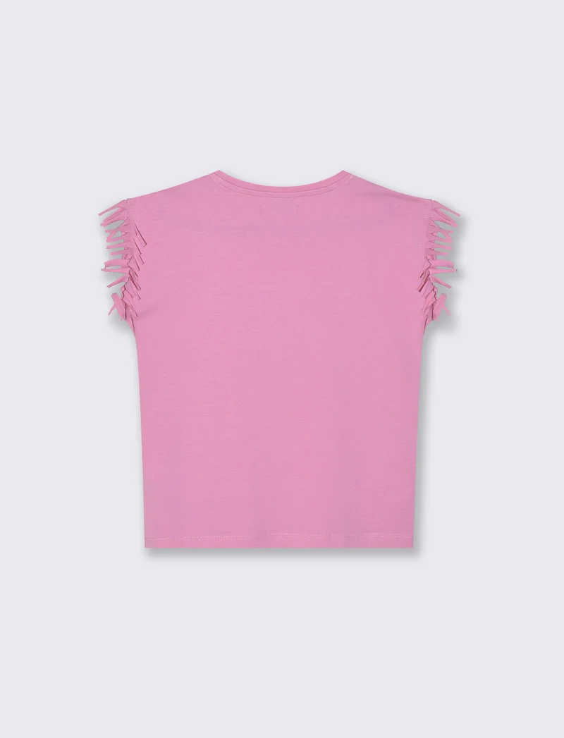 T-shirt con frange e paillettes da bambina - Rosa