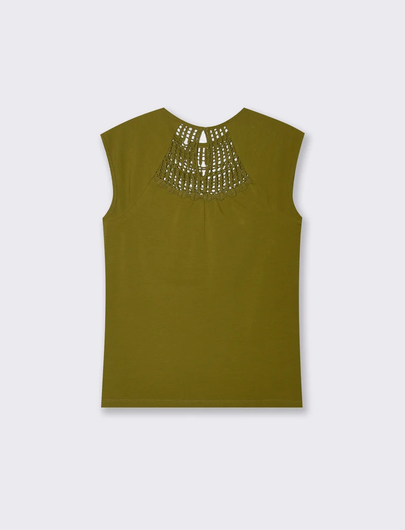 Top con pizzo e inserti sullo scollo - Verde abete
