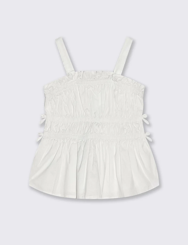 Top in cotone con fiocchi laterali - Bianco