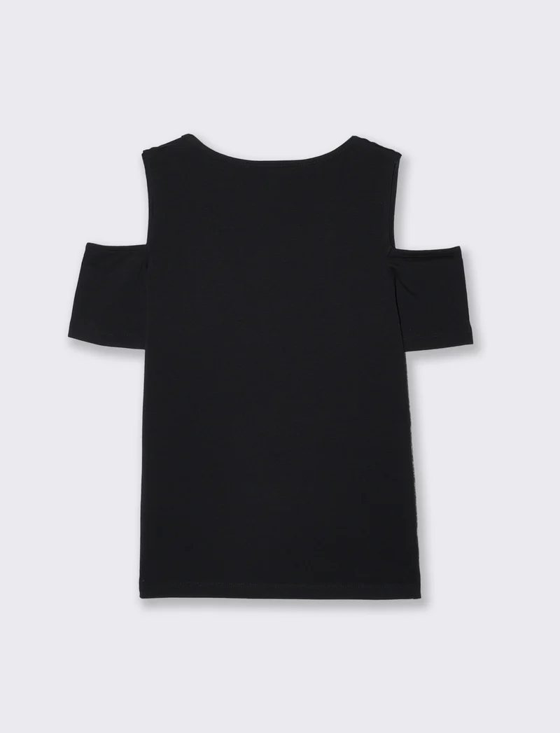 T-Shirt Scollo a V con Apertura - Nero