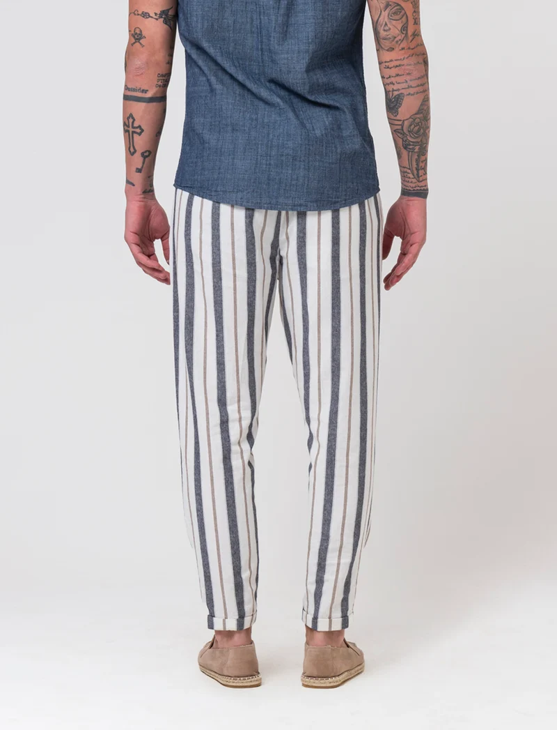 Pantaloni jogger a righe misto lino da uomo - Blu