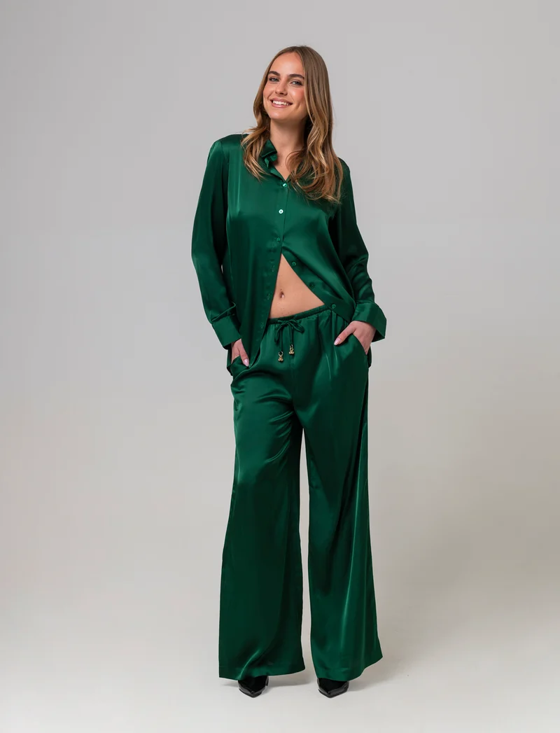 Pantalone con elastico e culisse da donna - Verde