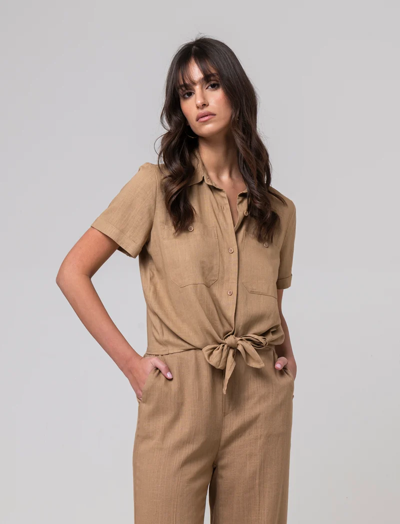 Camicia manica corta da donna - Caramello