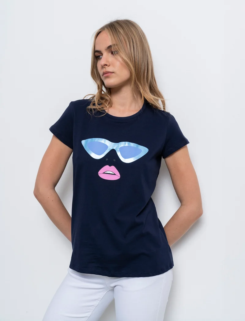 T-shirt con stampa da donna - Blu