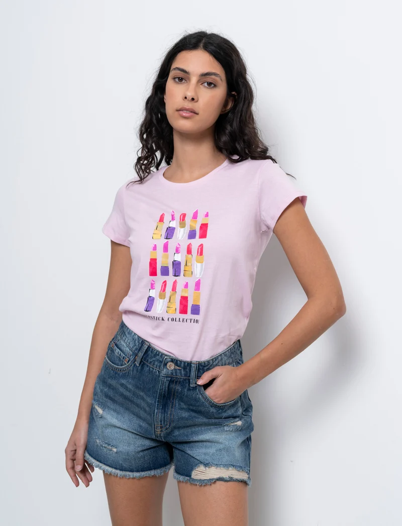 T-shirt con stampa da donna - Rosa chiaro