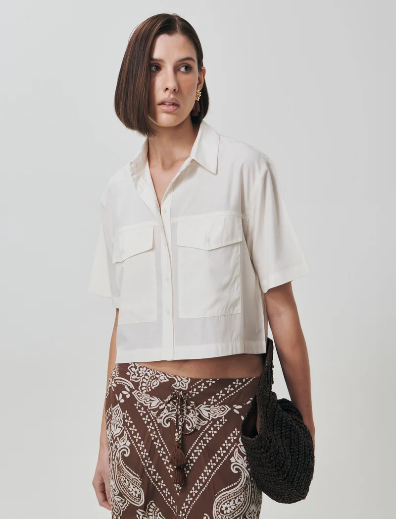 Camicia Mezza Manica con Tasche a Toppa - Grigio ghiaccio