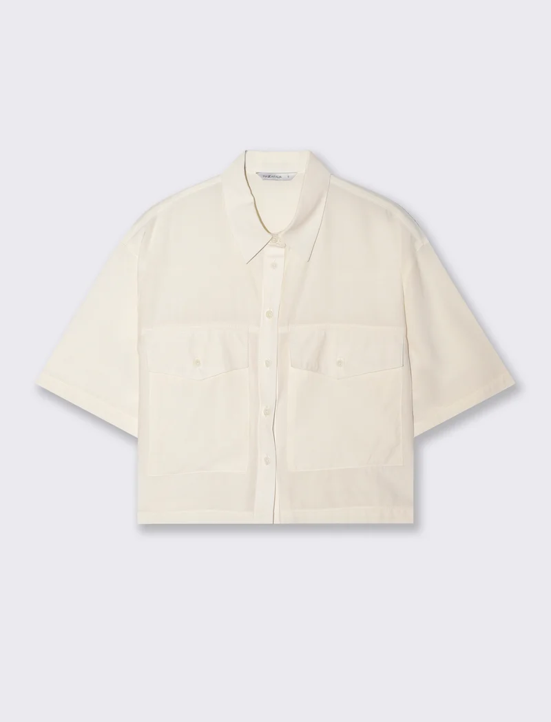 Camicia Mezza Manica con Tasche a Toppa - Grigio ghiaccio