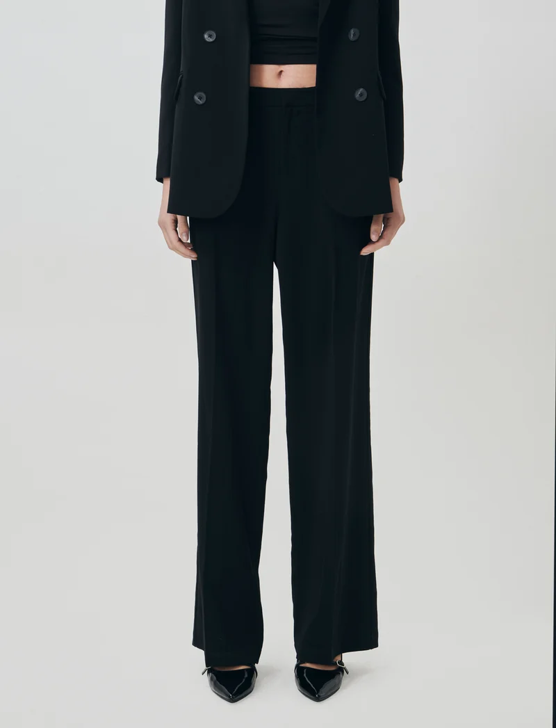 Pantalone Gamba Larga con Pinces Retro - Nero