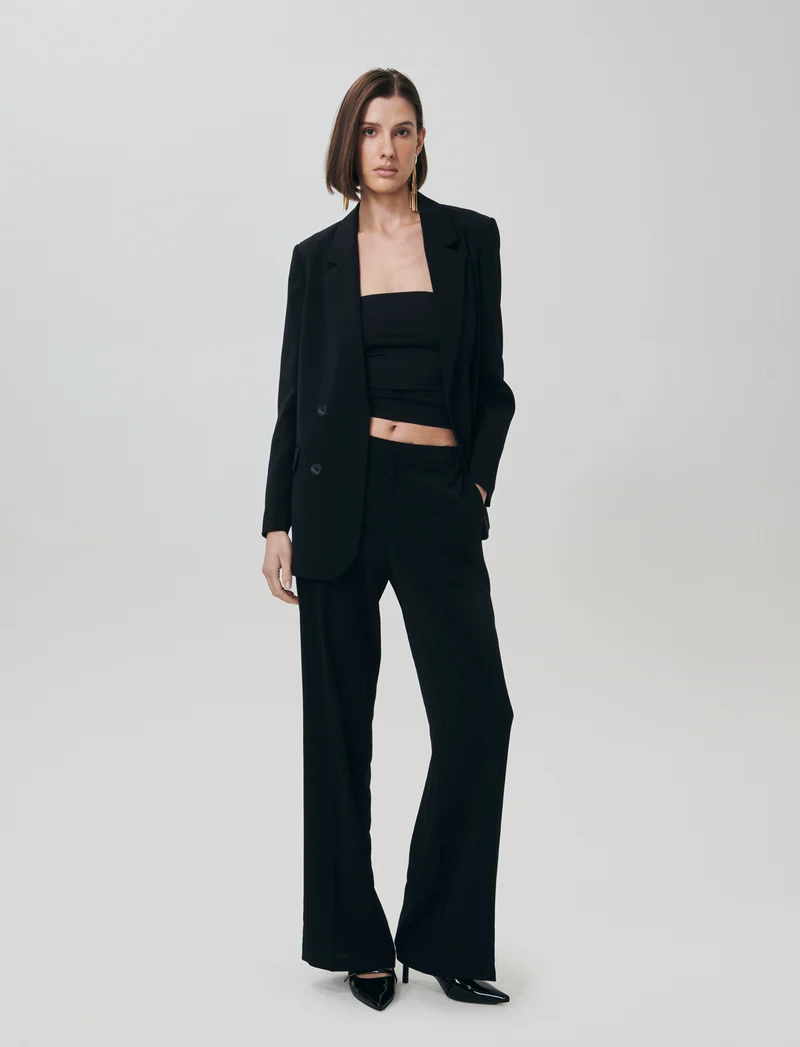 Pantalone Gamba Larga con Pinces Retro - Nero