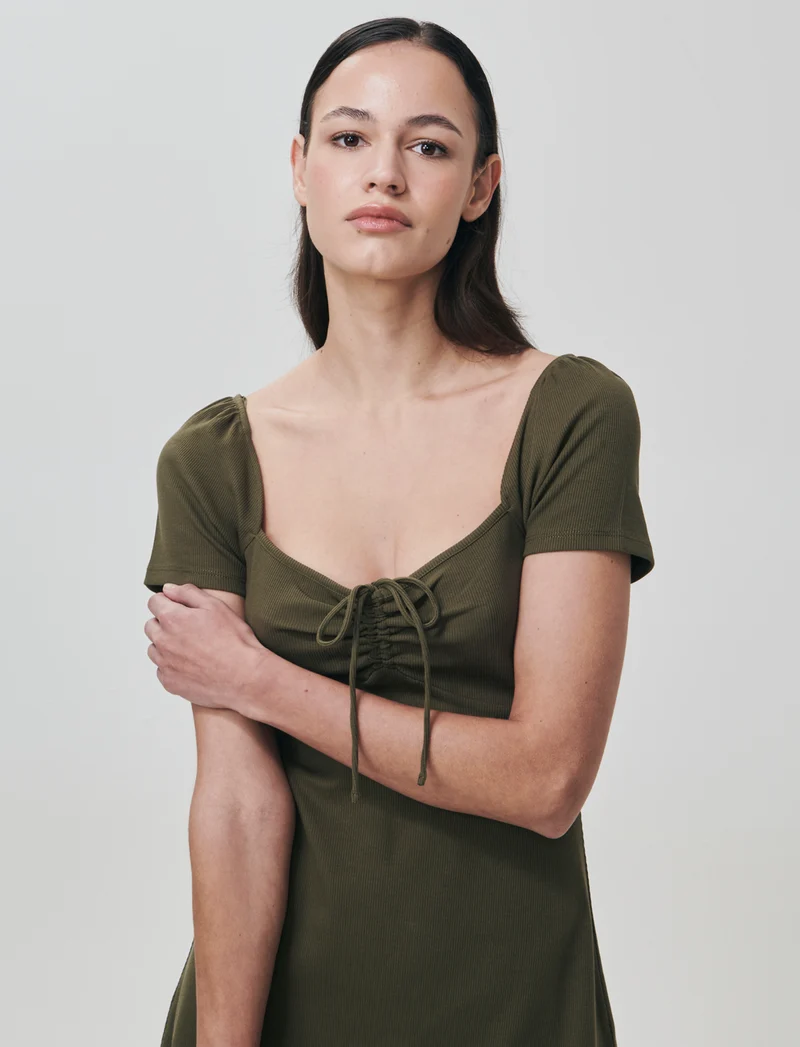 Vestito Corto a Coste con Manica Aletto - Kaky 1