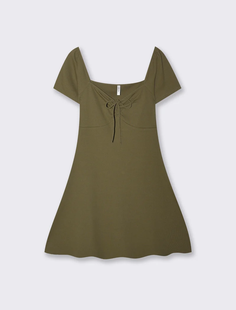 Vestito Corto a Coste con Manica Aletto - Kaky 1