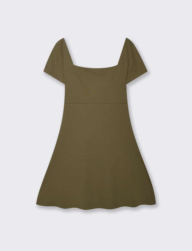 Vestito Corto a Coste con Manica Aletto - Kaky 1
