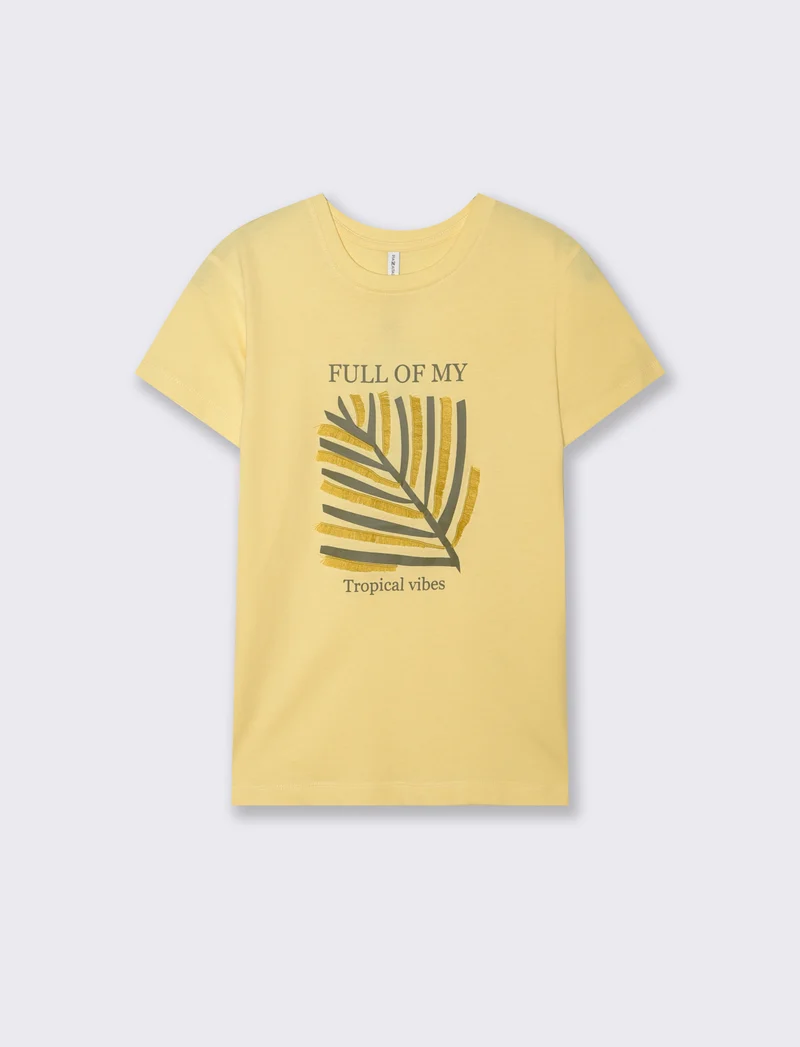 T-Shirt Mezza Manica con Ricamo - Giallo pastello