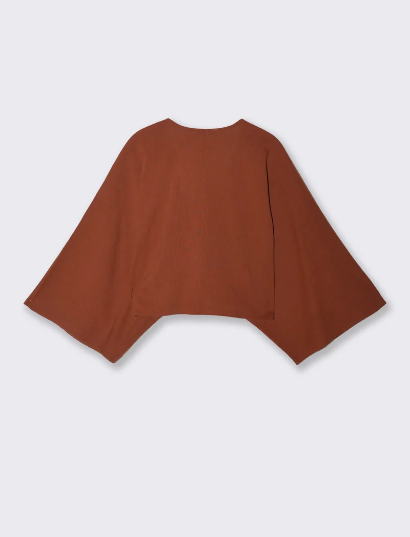Casacca Kimono in Cotone con Nodo - Cognac
