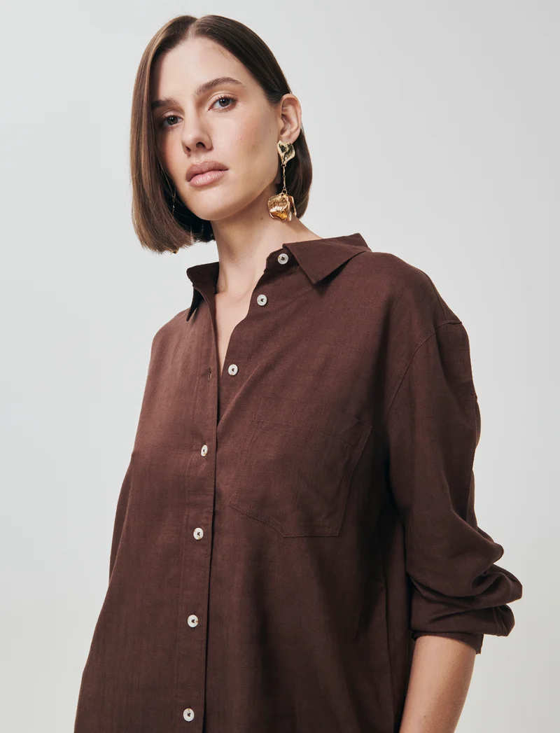 Camicia Manica Lunga con Taschino - Marrone cioccolato