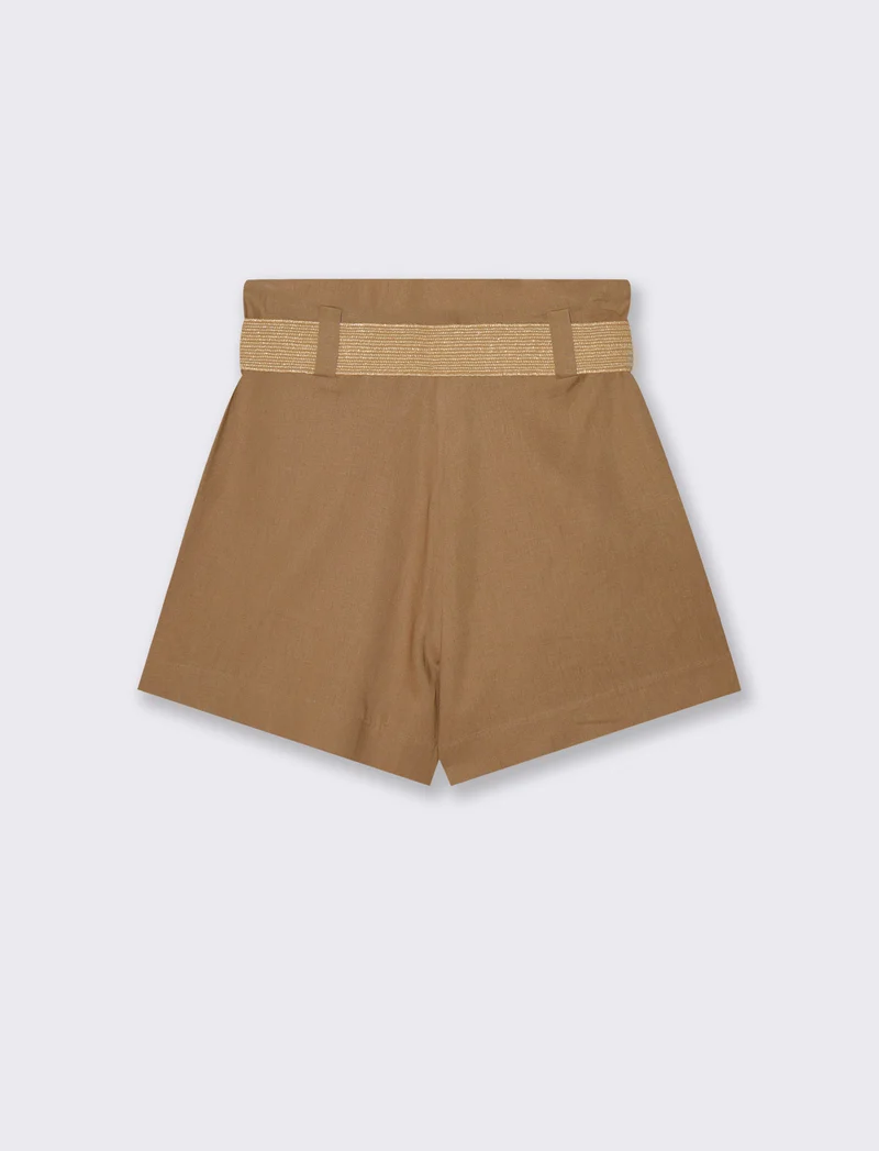 Short con cintura in vita - Cammello