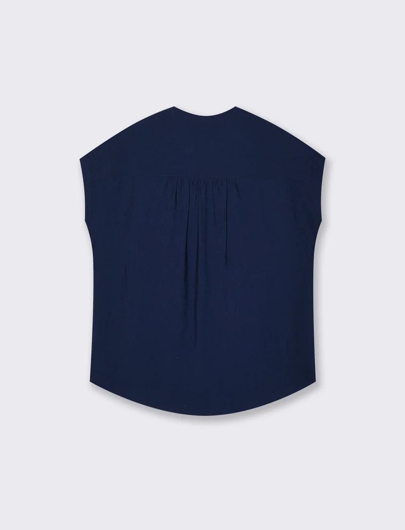 Blusa Giro Manica con Tasca - Blu