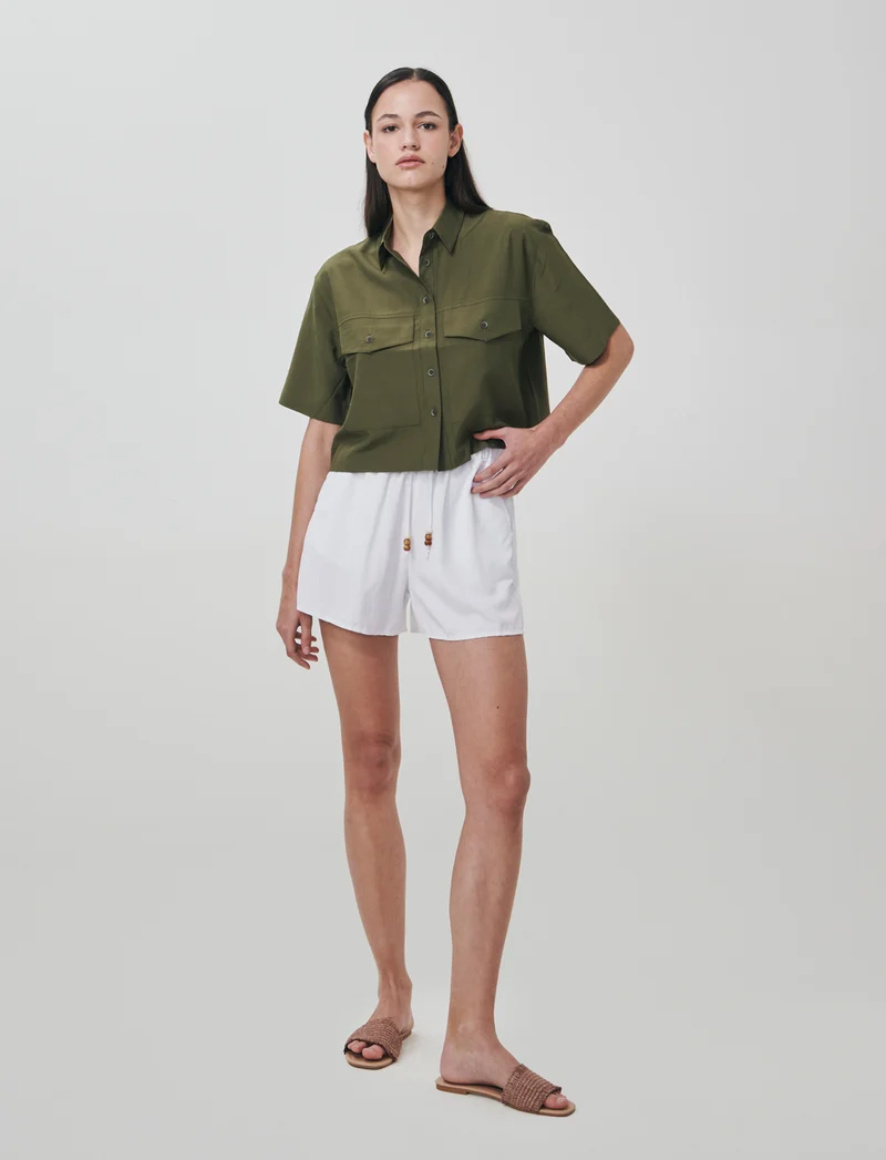 Short elasticizzati con laccetto davanti - Bianco