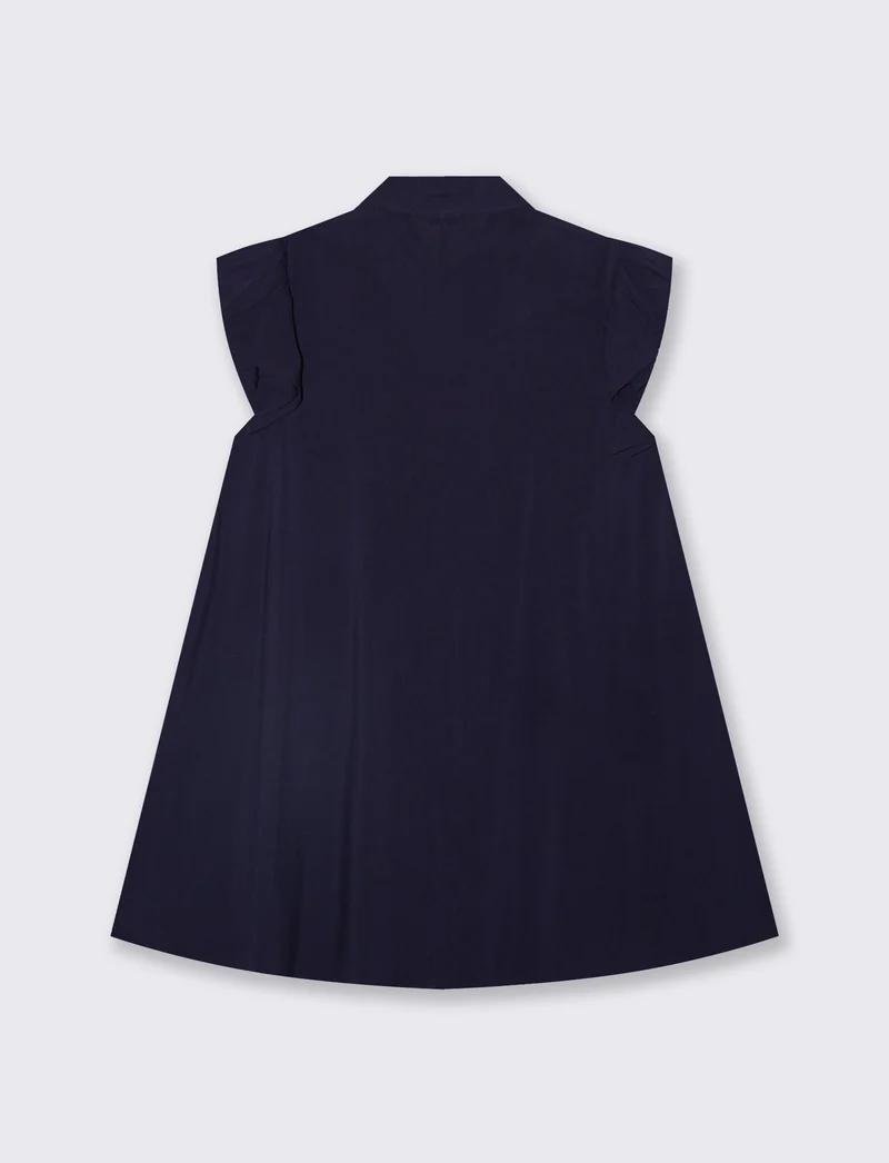Vestito corto giro manica con rouches - Blu